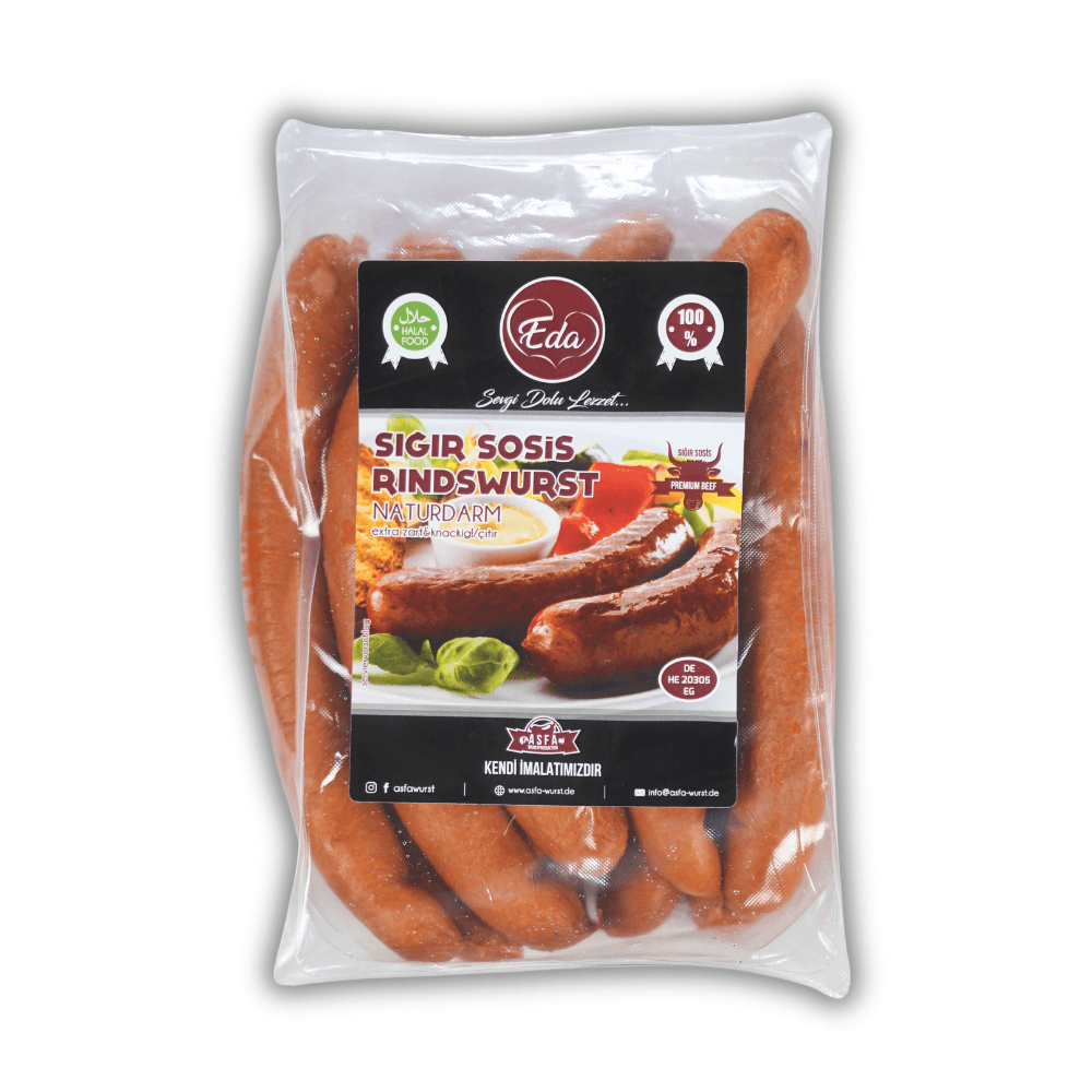 Halal-Rindfleischwürstchen im Naturdarm – milde (nicht scharfe) Grillwürstchen