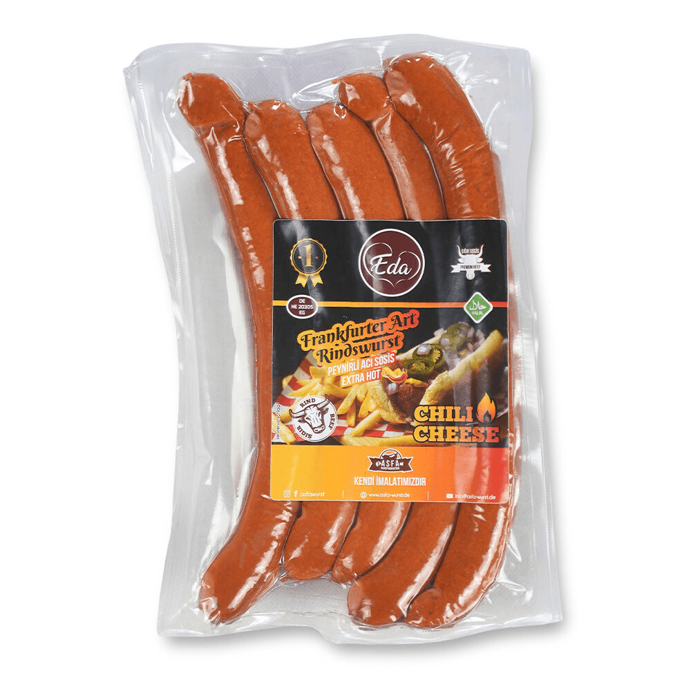 Halal Chili-Cheese Wurst: Scharfe Rindwurst mit Jalapeño